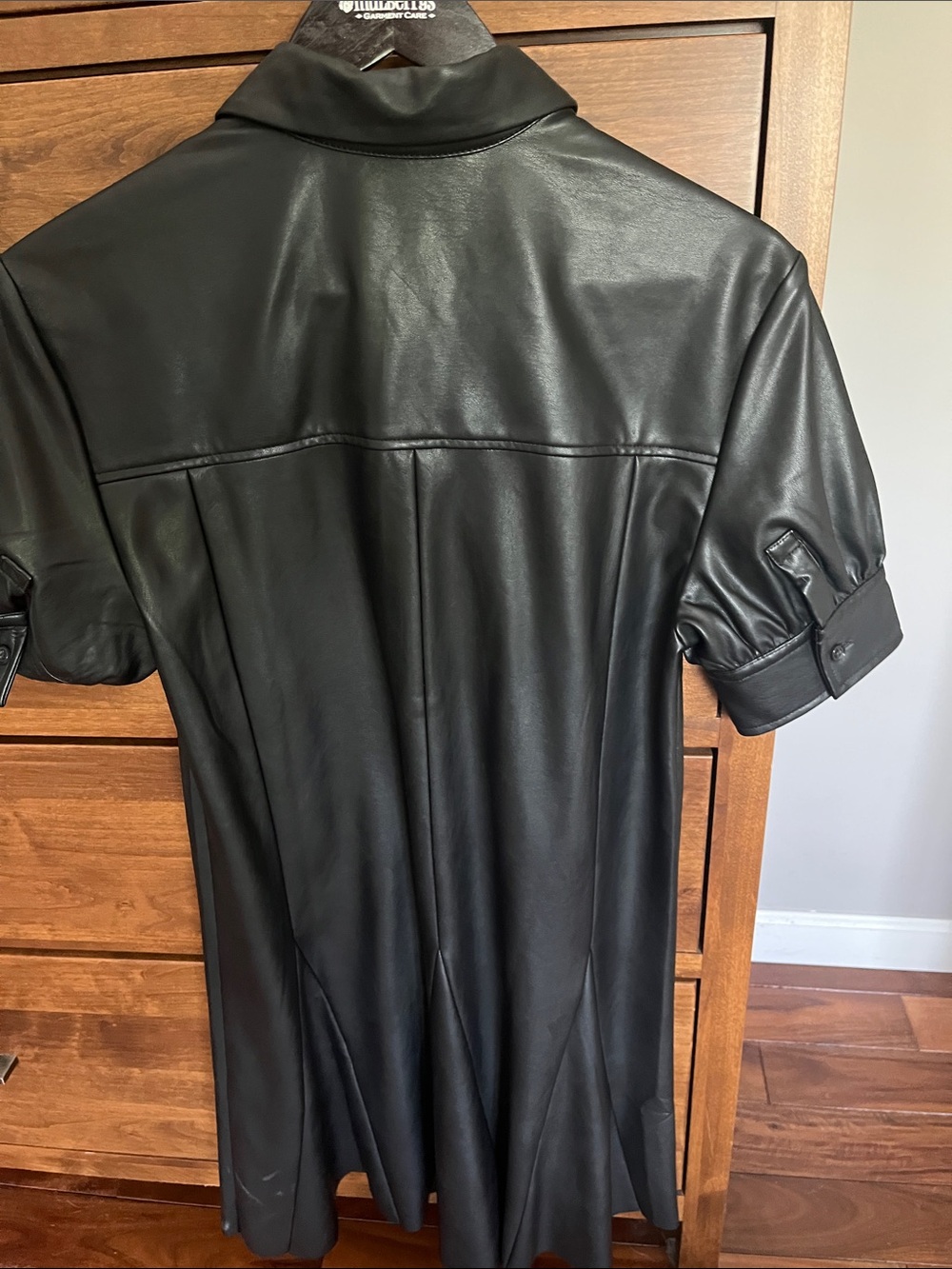 Banana Republic Black Short-Sleeve Faux Leather Button-Front Shirt Dress - Picture 7 of 9